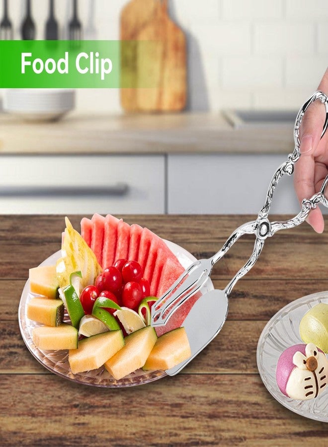 Agatige 2PCS 9in Vintage Salad Tong for Serving, Zinc Alloy Silver Food Serving Tongs Salad Steak Clip Buffet Tongs for Buffet Catering Bread BBQ, 8.5x4.5in (2PCS) - Image 2