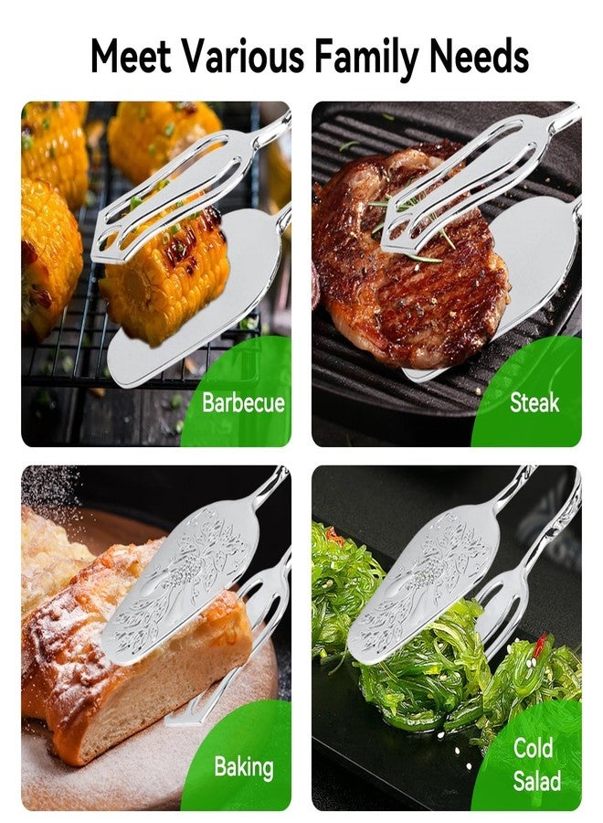 Agatige 2PCS 9in Vintage Salad Tong for Serving, Zinc Alloy Silver Food Serving Tongs Salad Steak Clip Buffet Tongs for Buffet Catering Bread BBQ, 8.5x4.5in (2PCS) - Image 3