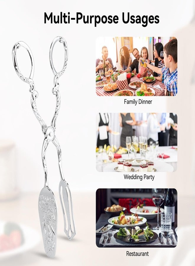 Agatige 2PCS 9in Vintage Salad Tong for Serving, Zinc Alloy Silver Food Serving Tongs Salad Steak Clip Buffet Tongs for Buffet Catering Bread BBQ, 8.5x4.5in (2PCS) - Image 5