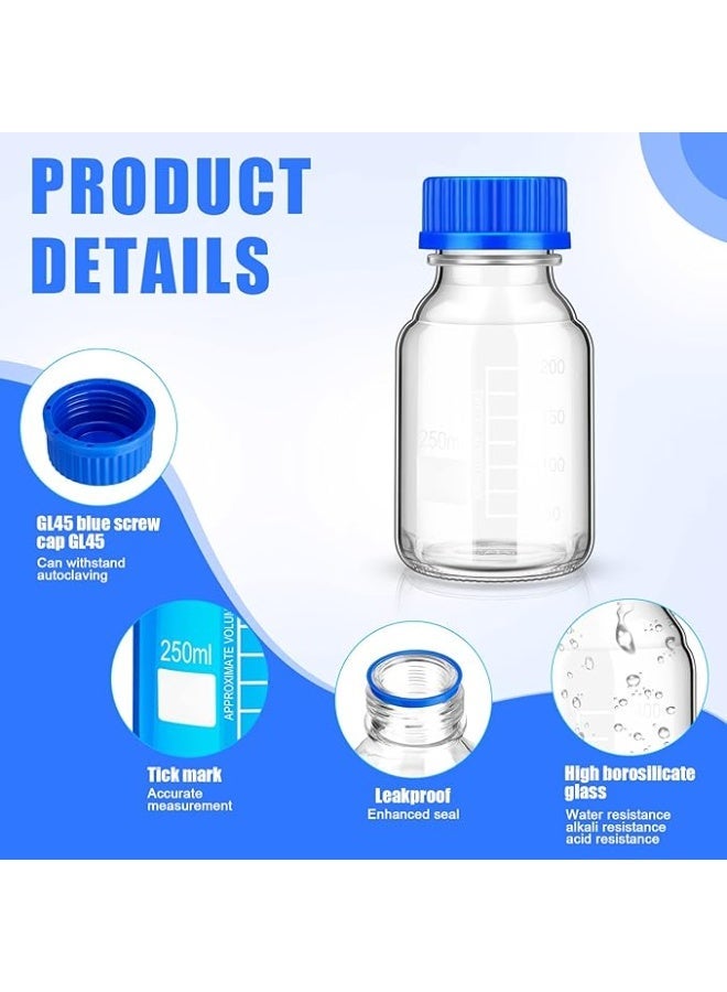 Protect Reagent Bottle 250 Ml Media Storage  Borosilicate Storage Glass,School University and Scientific Round Graduated with Blue GL45 Screw Cap for Lab Water Reagent Liquids - Image 4