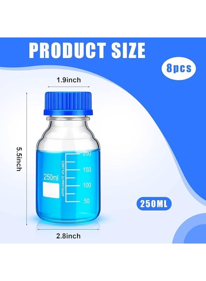 Protect Reagent Bottle 250 Ml Media Storage  Borosilicate Storage Glass,School University and Scientific Round Graduated with Blue GL45 Screw Cap for Lab Water Reagent Liquids - Image 3