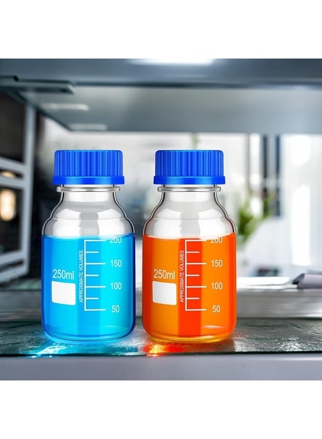 Protect Reagent Bottle 250 Ml Media Storage  Borosilicate Storage Glass,School University and Scientific Round Graduated with Blue GL45 Screw Cap for Lab Water Reagent Liquids - Image 2