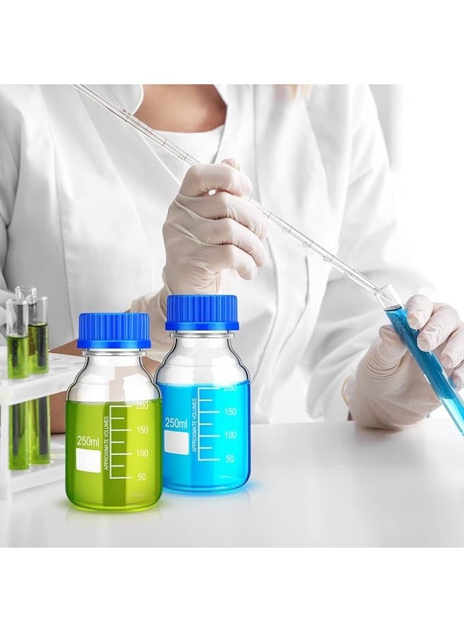 Protect Reagent Bottle 250 Ml Media Storage  Borosilicate Storage Glass,School University and Scientific Round Graduated with Blue GL45 Screw Cap for Lab Water Reagent Liquids - Image 5