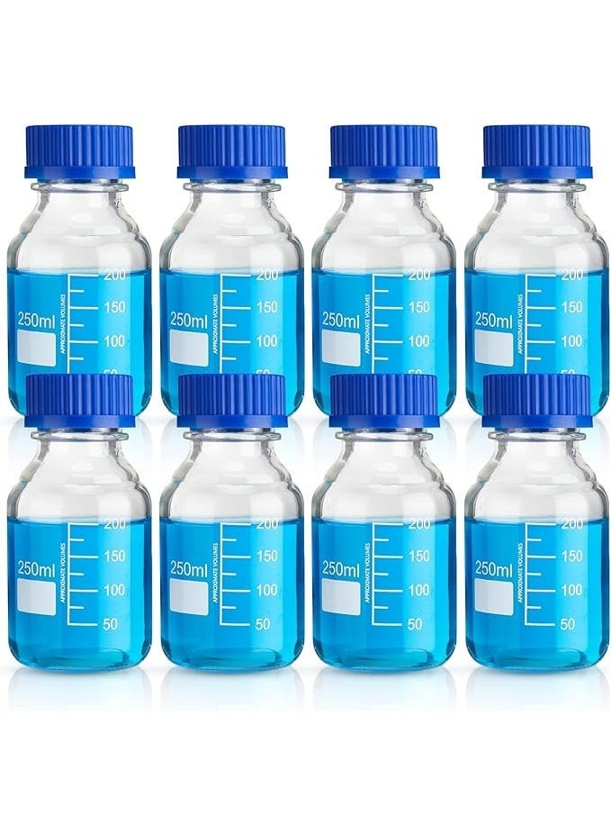 Protect Reagent Bottle 250 Ml Media Storage  Borosilicate Storage Glass,School University and Scientific Round Graduated with Blue GL45 Screw Cap for Lab Water Reagent Liquids - Image 1