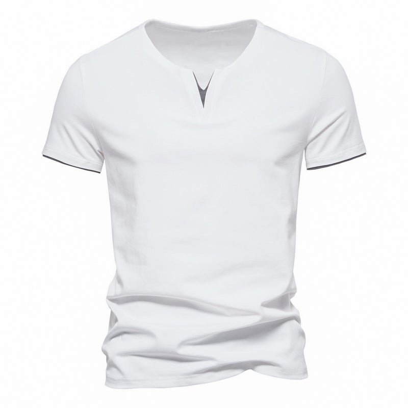 Fake Two-Piece V Neck T-Shirt Short-Sleeved Men'S Fashion Trendy Cotton Pure Color Fitness Sports T-Shirt - Image 2