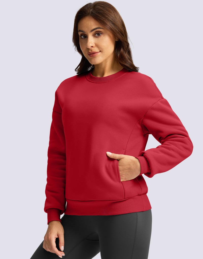SANTINY Women's Fleece Sherpa Lined Sweatshirt Warm Winter Pullover Sweaters Cozy Thick Crewneck Sweatshirts with Pockets (Red_S) - Image 4