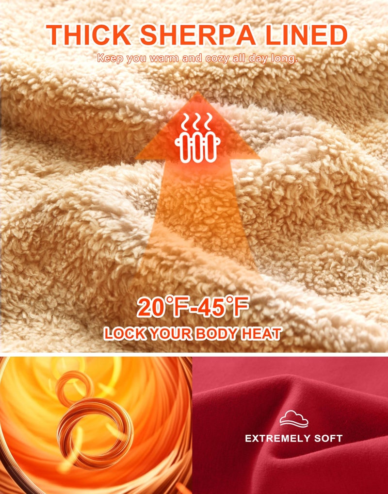 SANTINY Women's Fleece Sherpa Lined Sweatshirt Warm Winter Pullover Sweaters Cozy Thick Crewneck Sweatshirts with Pockets (Red_S) - Image 3