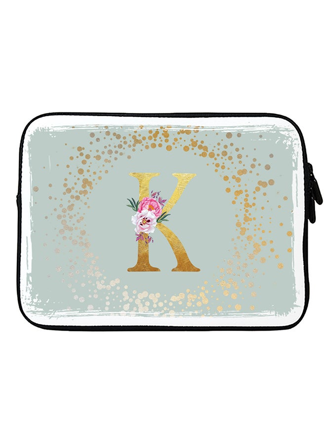 Stylizedd Laptop Sleeve Bag for Macbook 13, 14, 15, 16 inch- Custom Monogram Initial Letter Floral Pattern Alphabet - K  (Light Grey)  - Image 1