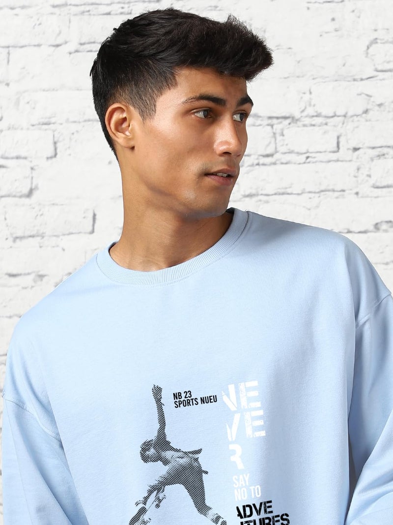 NOBERO Men's Fleece Crew Neck Regular Fit Sweatshirt (1M-TWRS-C0612_Powder Blue (Small) - Image 2