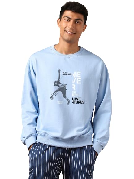 NOBERO Men's Fleece Crew Neck Regular Fit Sweatshirt (1M-TWRS-C0612_Powder Blue (Small) - Image 4