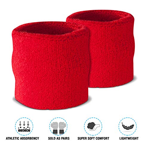 Suddora Wrist Sweatbands, Absorbent and Breathable Thick Cotton Bands for Working Out, Gymnastics, Basketball, Tennis, and Football, Multiuse Wristbands for Costumes and Cosplay (Pair) (Red) - Image 3