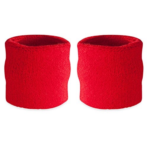 Suddora Wrist Sweatbands, Absorbent and Breathable Thick Cotton Bands for Working Out, Gymnastics, Basketball, Tennis, and Football, Multiuse Wristbands for Costumes and Cosplay (Pair) (Red) - Image 1