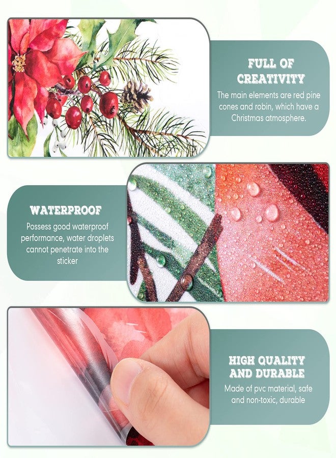 Chinco 4 Pieces Merry Christmas Wall Decals Cardinal Stickers Red Bird Decals Vinyl, Pine Cones Cardinal Window Cling, for Wall Office Home Bathroom Christmas Winter Decor - Image 3