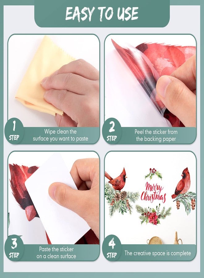 Chinco 4 Pieces Merry Christmas Wall Decals Cardinal Stickers Red Bird Decals Vinyl, Pine Cones Cardinal Window Cling, for Wall Office Home Bathroom Christmas Winter Decor - Image 4