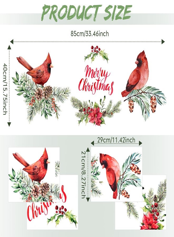 Chinco 4 Pieces Merry Christmas Wall Decals Cardinal Stickers Red Bird Decals Vinyl, Pine Cones Cardinal Window Cling, for Wall Office Home Bathroom Christmas Winter Decor - Image 2