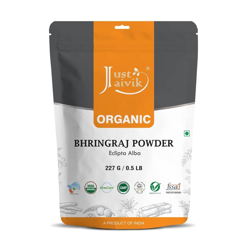 Just Jaivik Organic Bhringraj Powder (Eclipta Alba) 227g | 8 oz | 0.5 LB | Pure False Daisy Powder | Hair Care