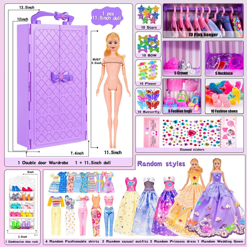 ibayda 91pcs 11.5 inch Girl Doll with Clothes Accessories and Closet, Princess Gowns, Fashion Dresses, Outfits ,Swimsuits, Shoes, Hangers, Doll Dress up toys for Girls Kids Toddlers Toy (Include Doll) - Image 2