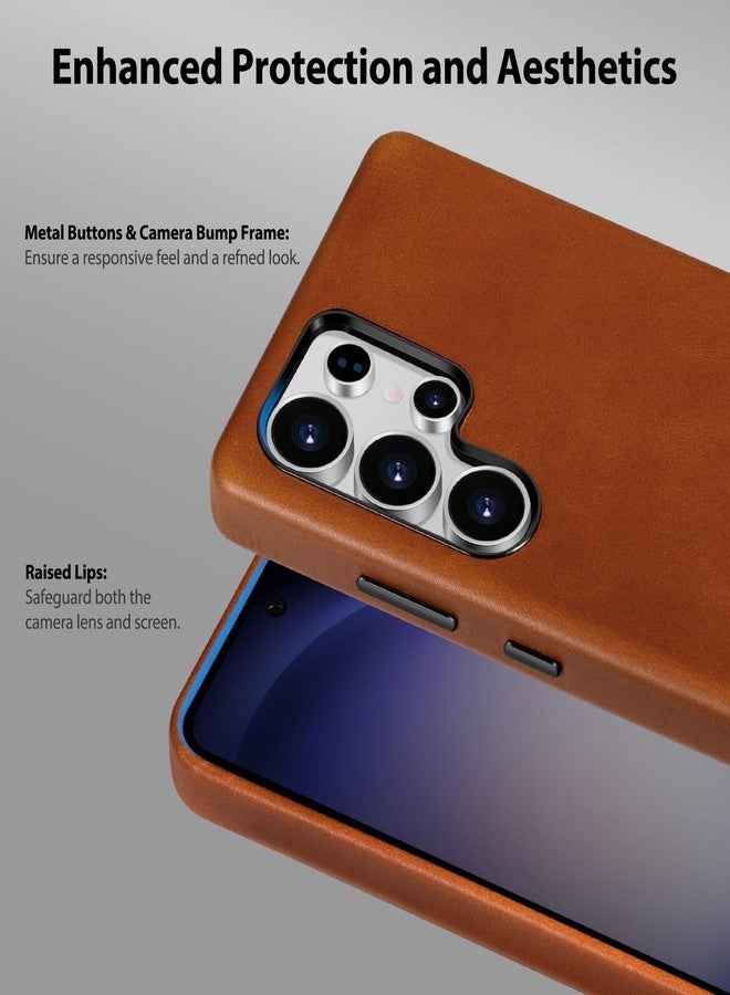 Belemay Leather Case for Samsung Galaxy S25 Ultra Compatible with MagSafe, Premium Full-Grain Vegetable-Tanned Leather, Rich Patina, Secure Grip, Metal Buttons, Smooth & Luxury Cover, Saddle Brown - Image 4