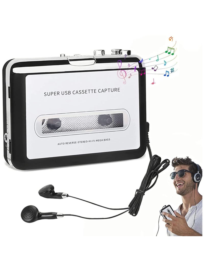 Portable Cassette Player & Converter: Transform Cassette Tapes to MP3/CD via USB – Retro Design with Earphones, Compatible with Phone Chargers | Includes USB Cable & User Manual - Image 1