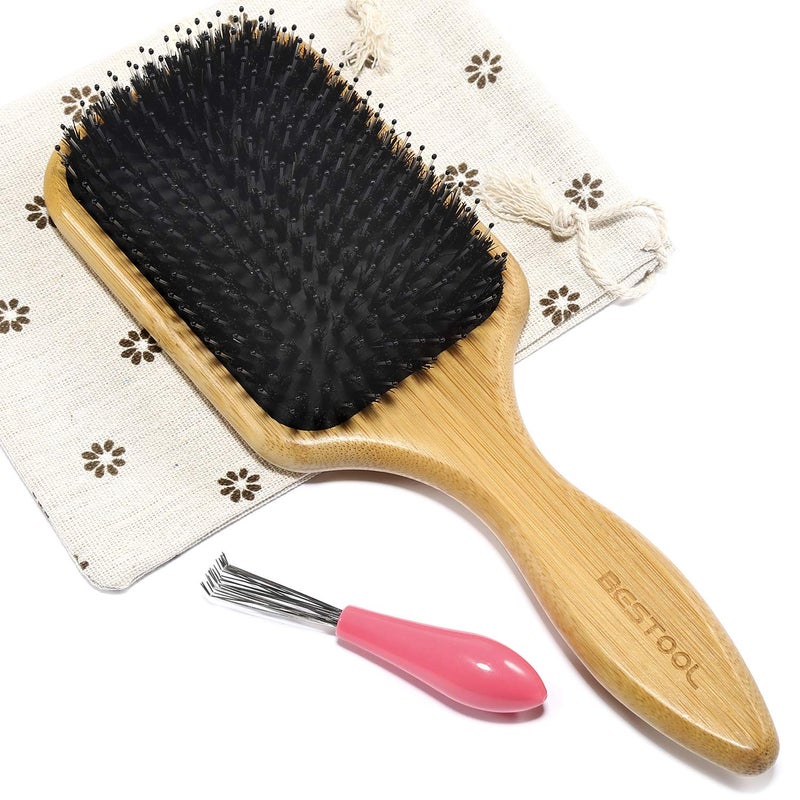 BESTOOL Hair Brush Boar Nylon Bristle Brush for All Women Men Kids WetDry Hair Massaging Detangling Enhance Shine Health Square Black