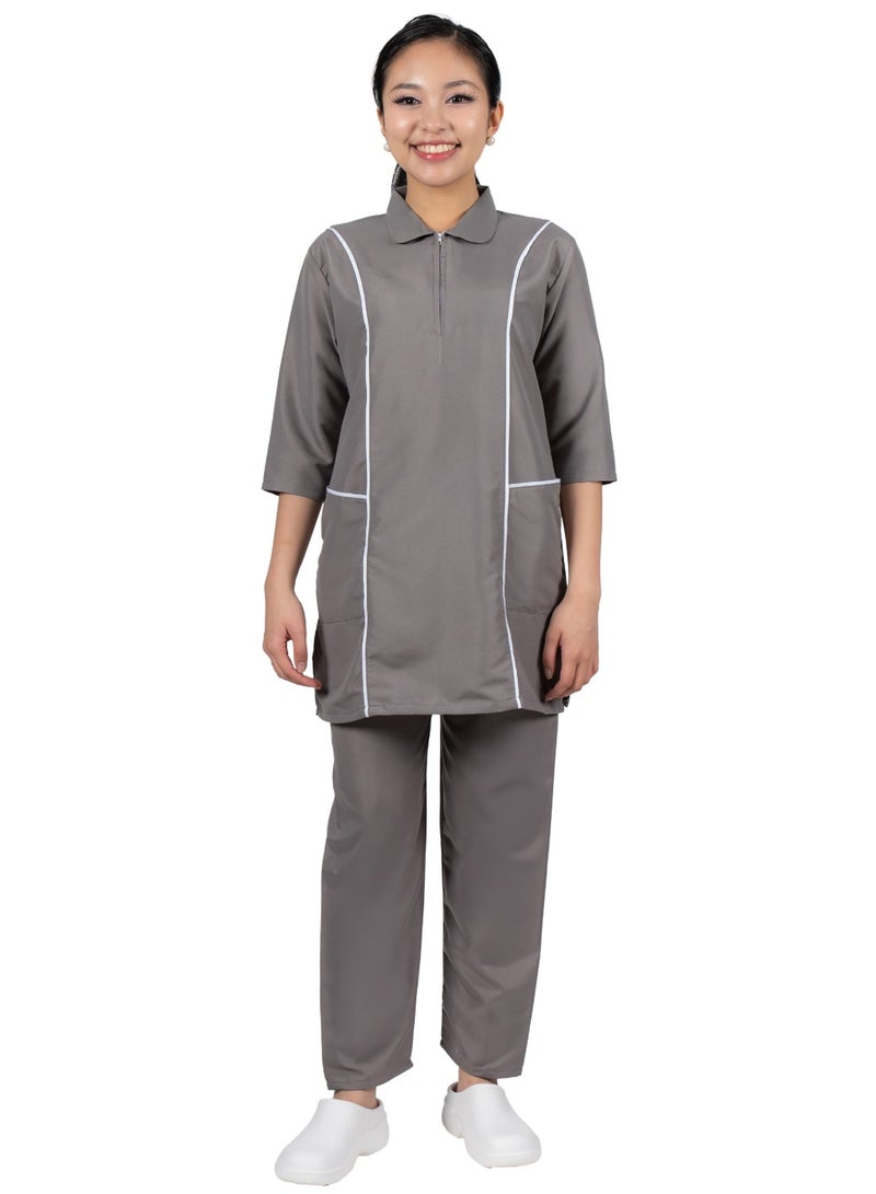 سترة رسمية بأكمام طويلة وحواف بيضاء، مع بنطال مطابق / زي جليسة أطفال / زي عمل