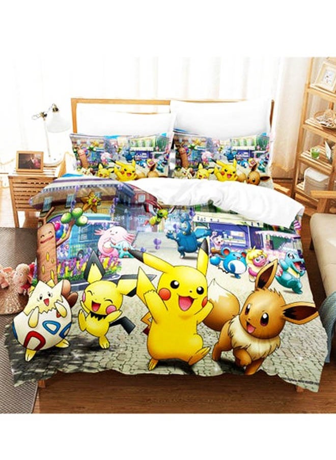 Generic Cartoon Pokémon Pikachu pattern bedding three-piece set of soft microfiber polyester sheets including cover and two pillowcases (size 150cmX200cm)  - Image 1