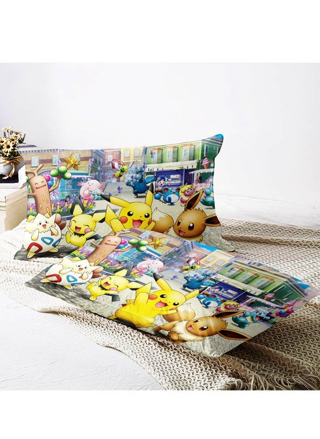 Generic Cartoon Pokémon Pikachu pattern bedding three-piece set of soft microfiber polyester sheets including cover and two pillowcases (size 150cmX200cm)  - Image 4
