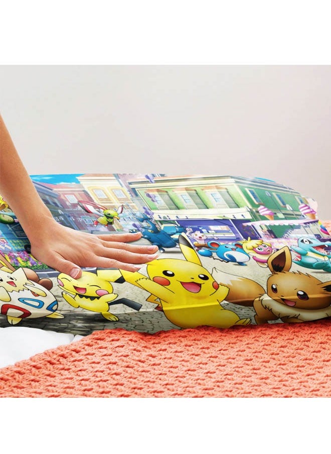 Generic Cartoon Pokémon Pikachu pattern bedding three-piece set of soft microfiber polyester sheets including cover and two pillowcases (size 150cmX200cm)  - Image 5