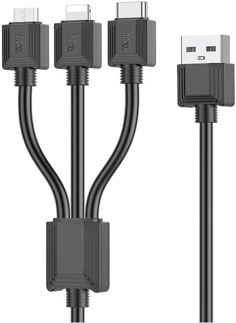 Hoco X74-3-in-1 Charging Cable (2A - 1M), USB-A To Type-C/Micro-USB/Lightning, Compatbile With iPhone iPad Samsung Huawei Xiaomi Oppo - Black