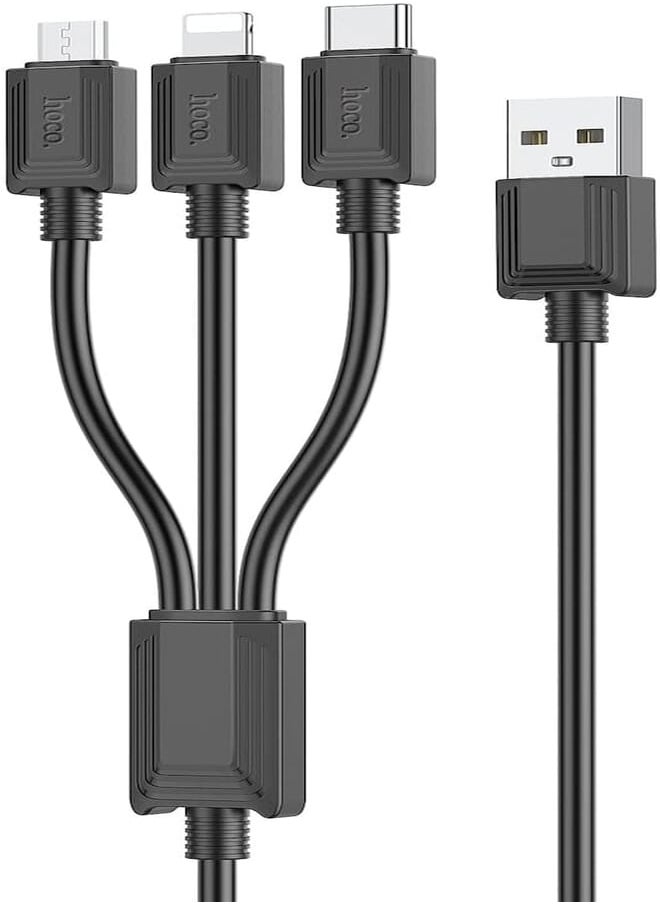 Hoco Hoco X74-3-in-1 Charging Cable (2A - 1M), USB-A To Type-C/Micro-USB/Lightning, Compatbile With iPhone iPad Samsung Huawei Xiaomi Oppo - Black 