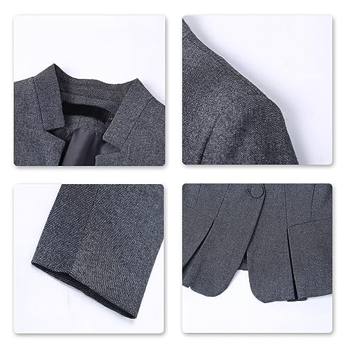 YUNCLOS Women's Elegant Business 2 Piece Office Lady Suit Set Work Blazer Pant Dark Grey - Image 5