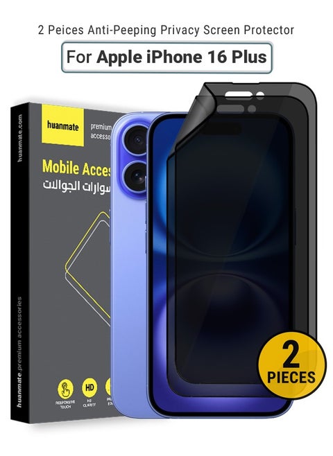 2 Pieces Apple iPhone 16 Plus Privacy Screen Protector – Flexible Privacy Nano Ceramic, Anti-Peeping, Edge-to-Edge Coverage, High Transparency, Delicate Touch, Easy Installation