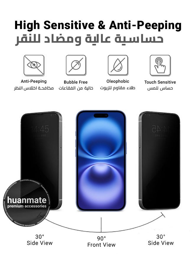 2 Pieces Apple iPhone 16 Plus Privacy Screen Protector – Flexible Privacy Nano Ceramic, Anti-Peeping, Edge-to-Edge Coverage, High Transparency, Delicate Touch, Easy Installation