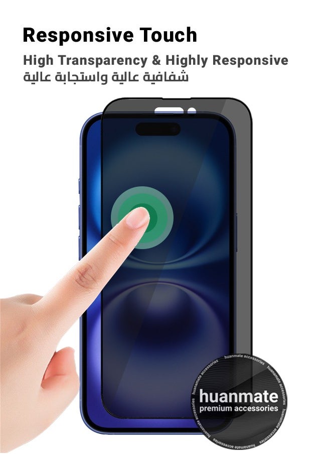 2 Pieces Apple iPhone 16 Plus Privacy Screen Protector – Flexible Privacy Nano Ceramic, Anti-Peeping, Edge-to-Edge Coverage, High Transparency, Delicate Touch, Easy Installation