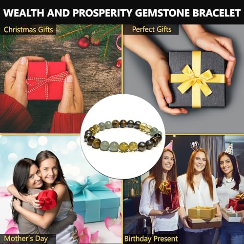 ANAYA AGATE Money Wealth Success Bracelet - Pyrite Green Aventurine Tiger Eye Citrine Bracelet Set for Men Women Healing Calming Anxiety Stress Relief Gifts Pulseras Para Hombres Mujer Stocking Stuffers - Image 5