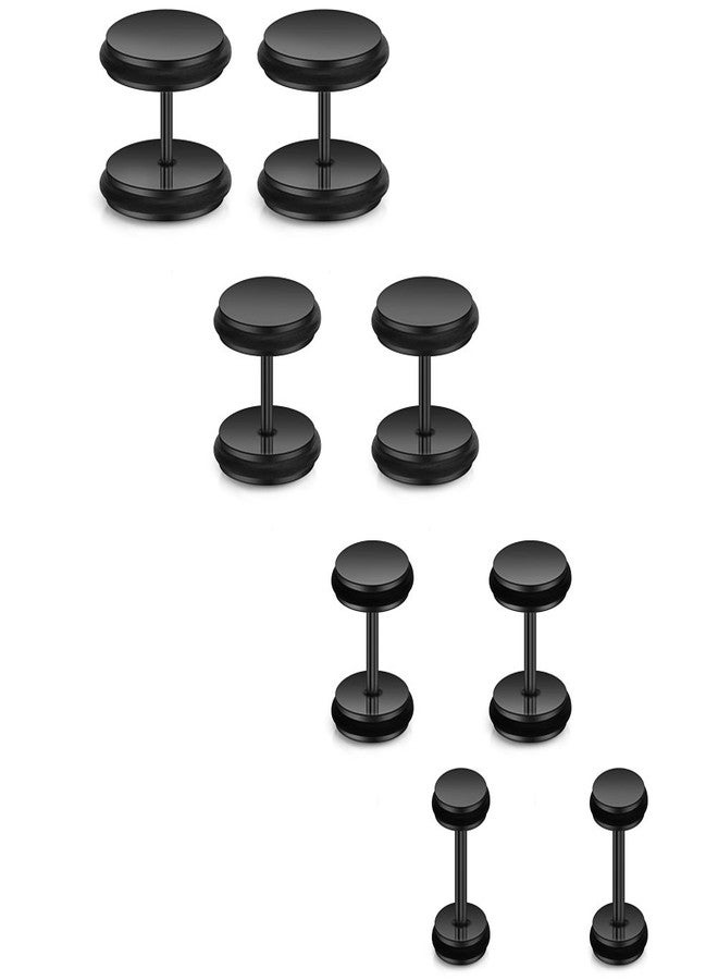 Ruifan 18G Mix Size Stainless Steel Faux Gauges Ear Plugs Tunnel Earrings Stud For Mens Womens 4-10mm 4Pairs - Black - Image 1