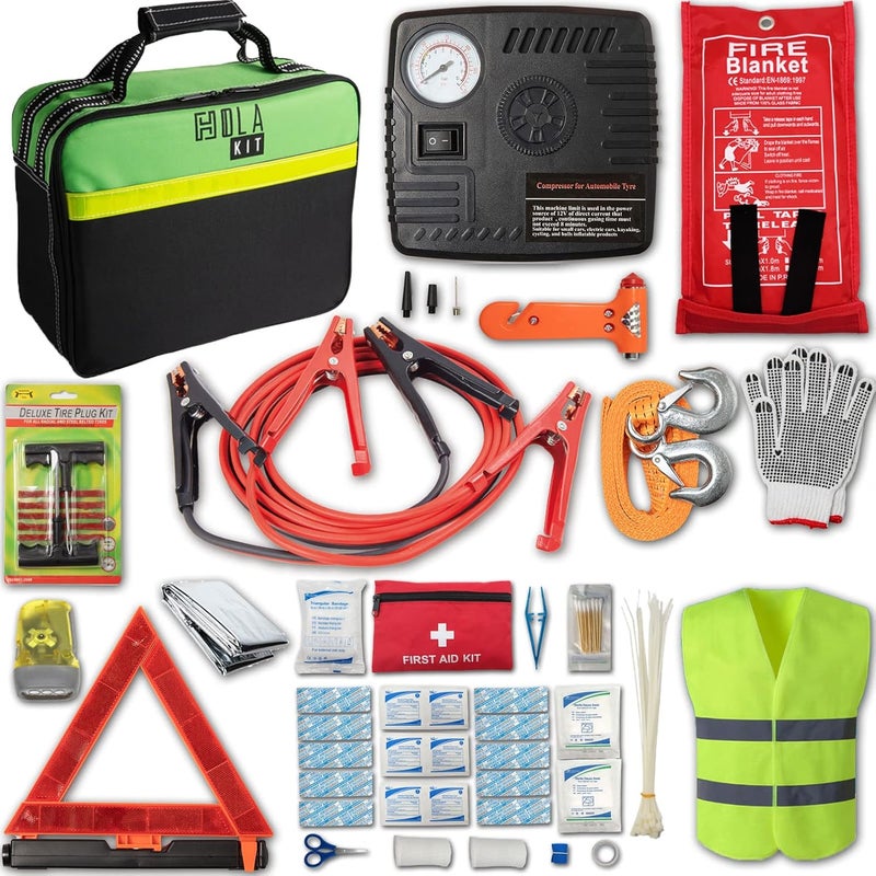 HolaKit 78-Piece Car Emergency Kit - Comprehensive Roadside Assistance with Jumper Cables, Air Compressor, First Aid Kit, and Safety Tools - Image 1