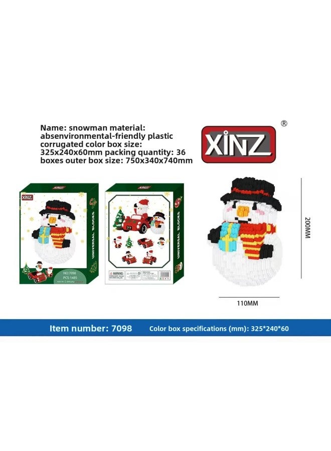 Santa Claus Snowman Educational Creative Cartoon Children's Assembled Toy Gift Miniature Diamond Small Particle Building Blocks-Color:7098 Snowball - Image 1