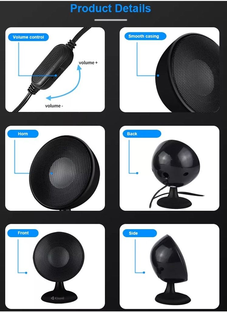 Kisonli - Kisonli 2-Piece USB Input Portable Mini Speaker Set Model Number S-888 Black For Computer And Mobile - Image 1