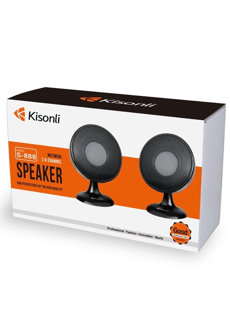Kisonli - Kisonli 2-Piece USB Input Portable Mini Speaker Set Model Number S-888 Black For Computer And Mobile - Image 1