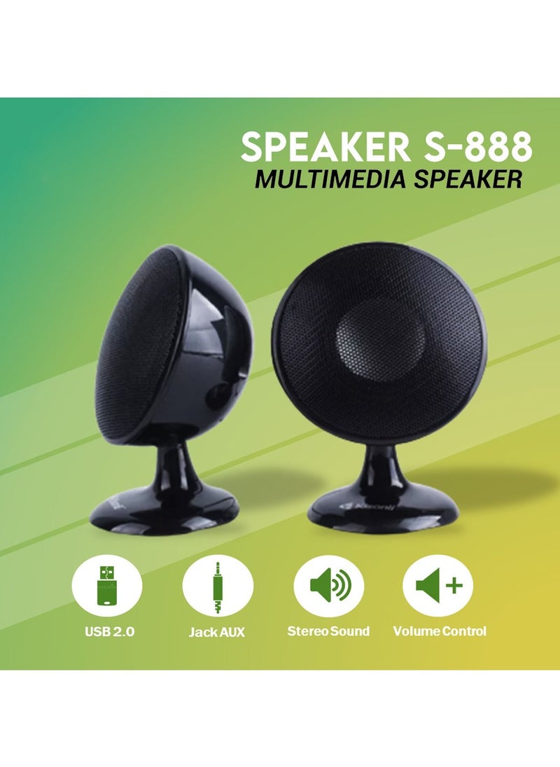 Kisonli - Kisonli 2-Piece USB Input Portable Mini Speaker Set Model Number S-888 Black For Computer And Mobile - Image 1