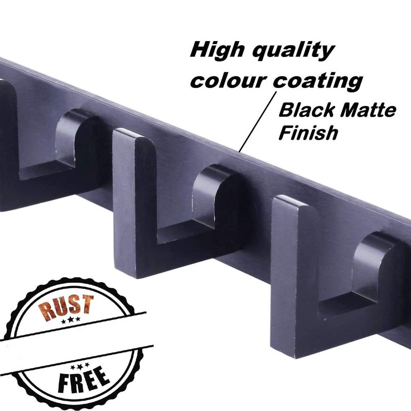 Nopex 5 Pin Bathroom Cloth Hooks Hanger Door Wall Bedroom Bathroom Robe Hooks Rail for Hanging Keys,Clothes,Towel Steel Hook (Pack of 2,Black) - Image 3