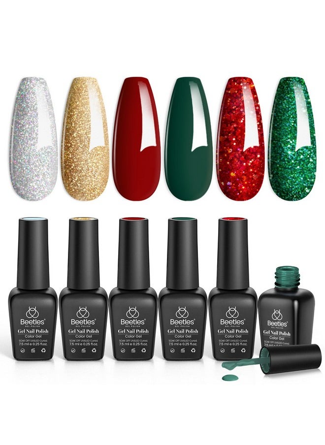 beetles Gel Polish - Beetles Gel Nail Polish, Red Sparkle Green Glitter Gold Silver Winter Gel Polish Dark Green Dark Red Gel Polish Kits Soak Off Nail Lamp Uv LED Cured for Nail Art Design for Women - Image 1