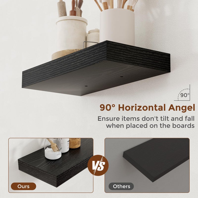 Heimlove 16 Inch Floating Shelves for Wall Black Shelves Set of 2,Wall Mounted Rustic Wood 8 Inch Deep Floating Shelf with Invisible Brackets for Bedroom Kitchen Living Room - Image 4