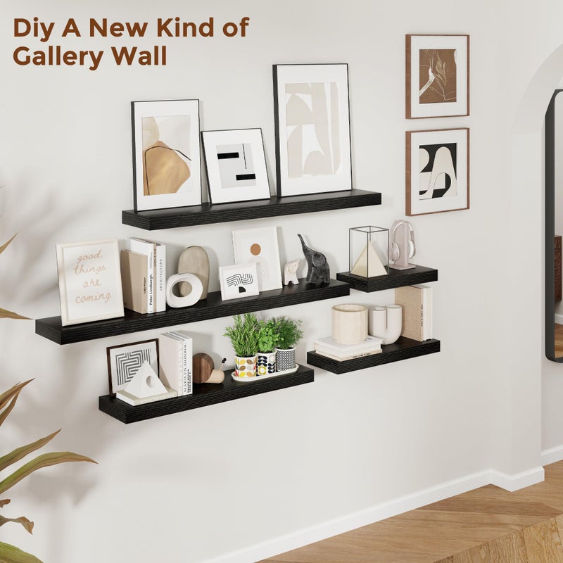 Heimlove 16 Inch Floating Shelves for Wall Black Shelves Set of 2,Wall Mounted Rustic Wood 8 Inch Deep Floating Shelf with Invisible Brackets for Bedroom Kitchen Living Room - Image 5