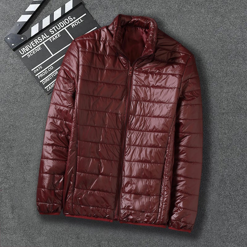 Mens Down Cotton Coat Cropped Lightweight Cotton-padded Jacket Workwear Thickened Youth Padded Vest Winter Decorative Outerwear Wine red  - Image 1