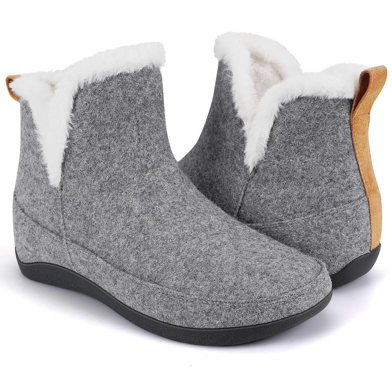 ERGOfoot Slipper Boots With Arch Support for Women Men Comfy Plantar Fasciitis Orthopedic Slippers for Indoor Outdoor Wool Felt Slipper Booties with Warm Cozy Plush Faux Fur LiningGrey W8M7 - Image 2