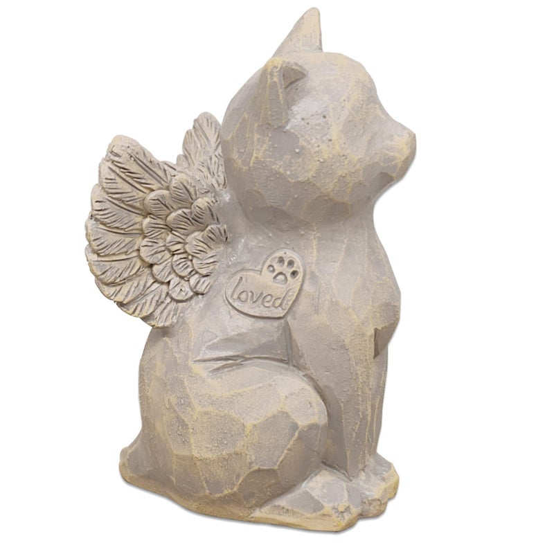 Tsyulog Cat Angel Memorial Figurine Gray Resin Sculpture for Cat Lovers Pet Loss Gift HandPainted