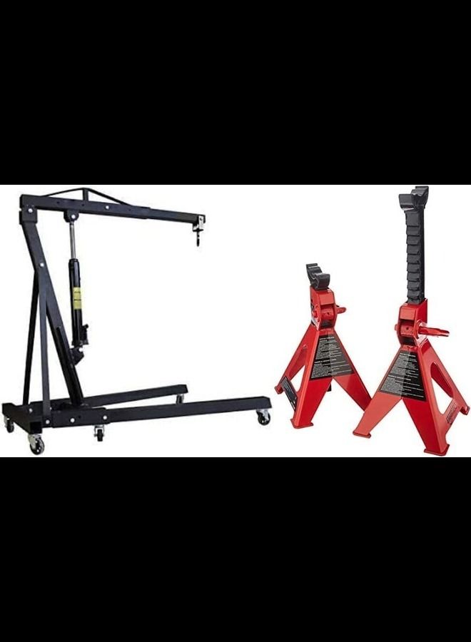ABBASALI Folding 3 Ton Hoist Lift Jack With Wheels Engine Crane & Jack Stand 6 Ton Combo Pack For Garage  - Image 1