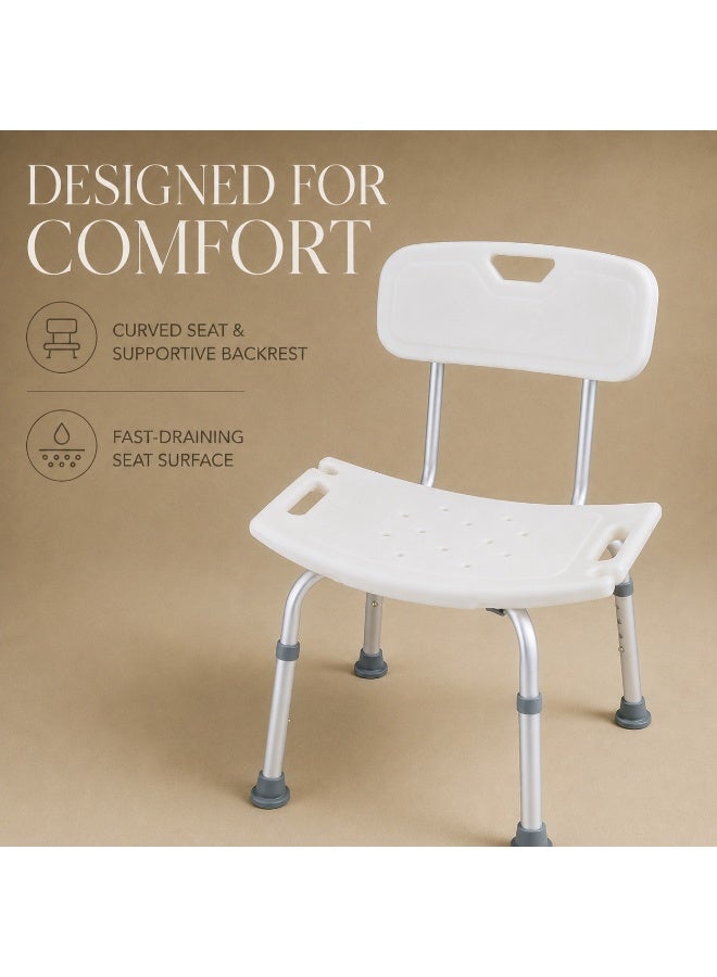 Adjustable Shower Chair With Backrest, Non-Slip Hollow Seat, Aluminum Frame, 6-Level Height Adjustment and 150kg Capacity - Image 1